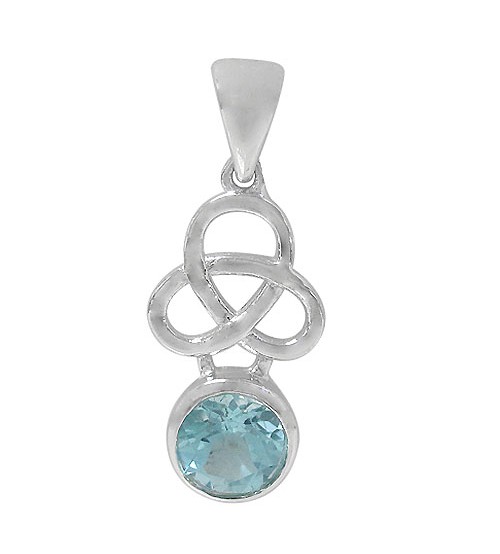 Round Blue Topaz Pendant, Sterling Silver